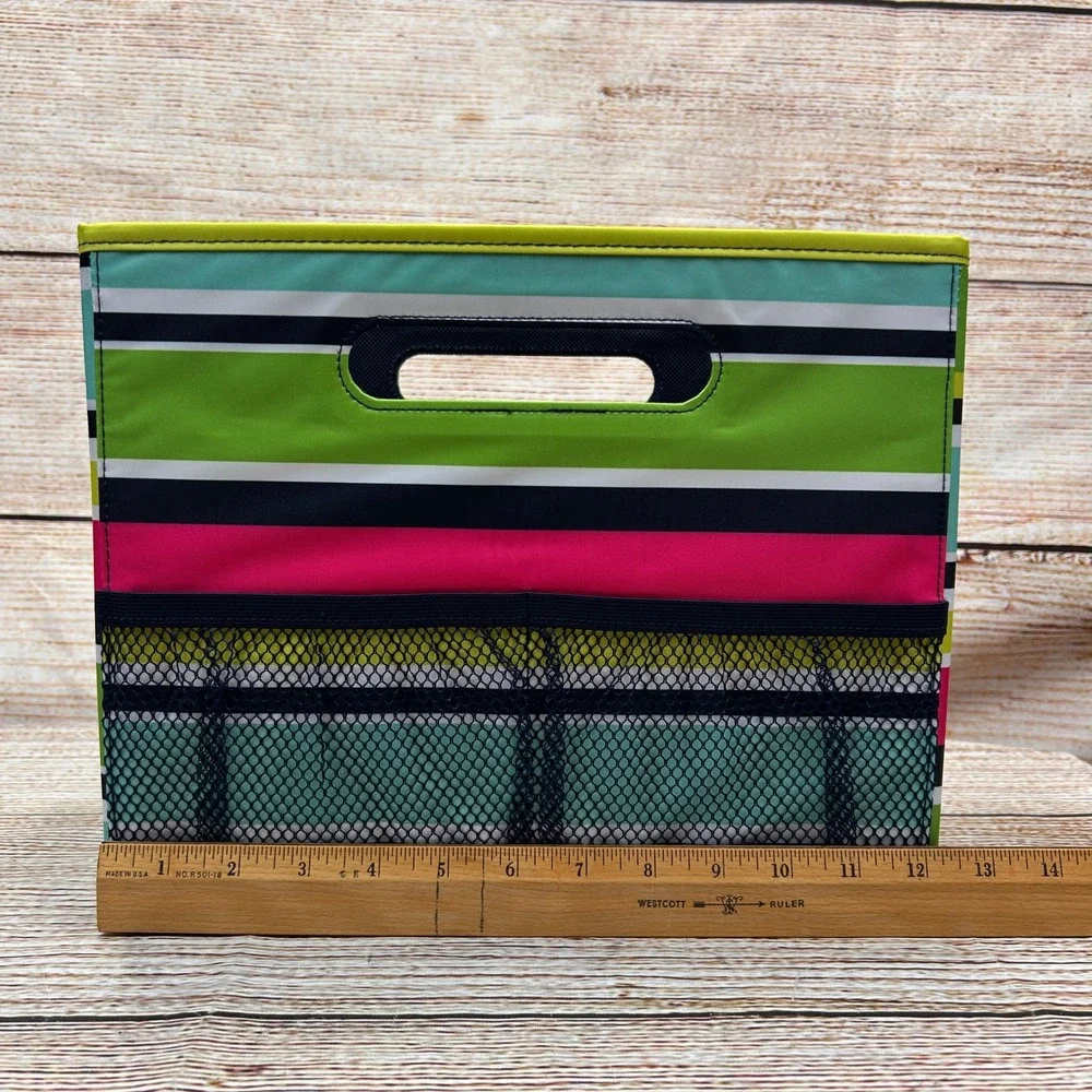 Thirty-One Fold N File Preppy Pop Striped Collapsible Office Organizer 3890 NEW